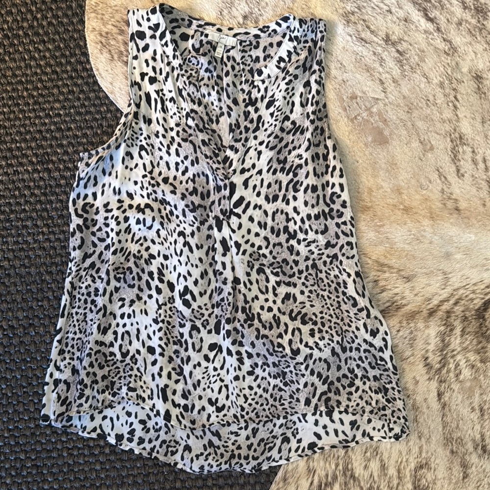 Joie Aruna Leopard Print Sleeveless Silk Blouse
